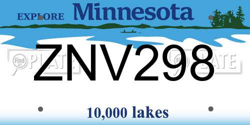 ZNV298 Minnesota License Plate