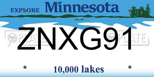 ZNXG91 Minnesota License Plate
