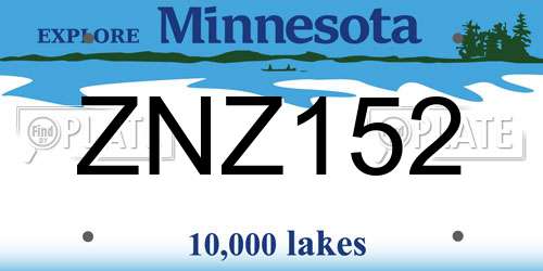 ZNZ152 Minnesota License Plate