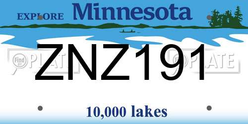 ZNZ191 Minnesota License Plate