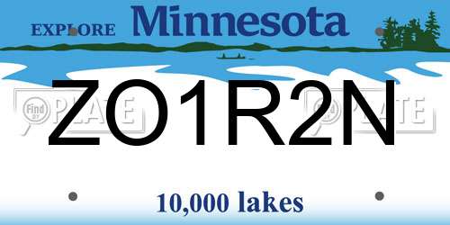 ZO1R2N Minnesota License Plate