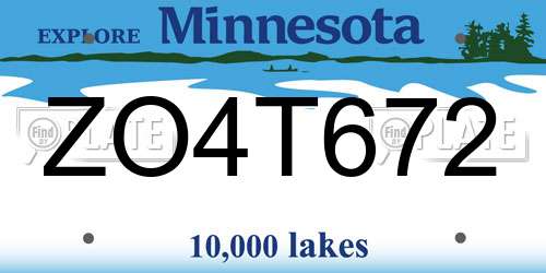 ZO4T672 Minnesota License Plate