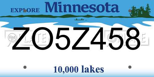 ZO5Z458 Minnesota License Plate