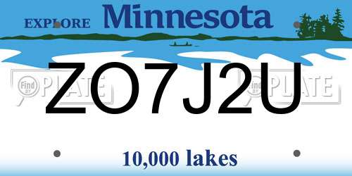 ZO7J2U Minnesota License Plate