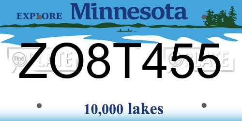 ZO8T455 Minnesota License Plate