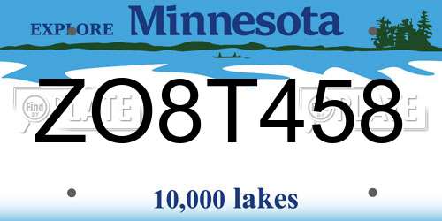 ZO8T458 Minnesota License Plate