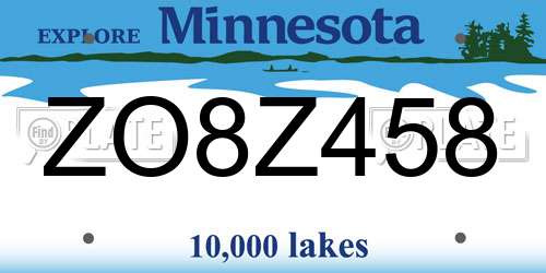 ZO8Z458 Minnesota License Plate