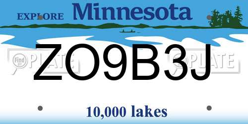 ZO9B3J Minnesota License Plate