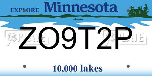ZO9T2P Minnesota License Plate