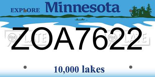ZOA7622 Minnesota License Plate