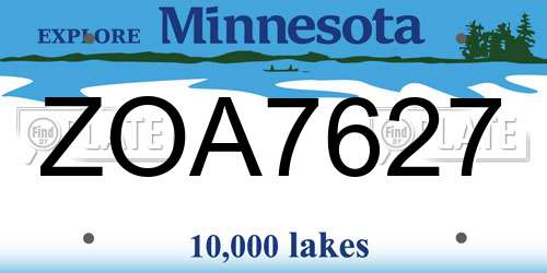 ZOA7627 Minnesota License Plate