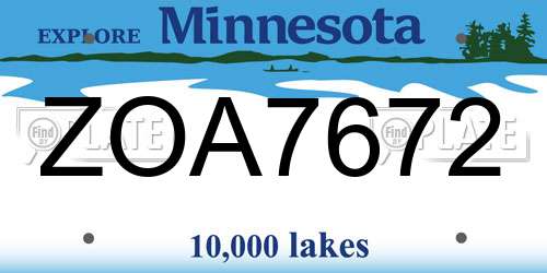 ZOA7672 Minnesota License Plate