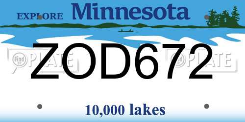 ZOD672 Minnesota License Plate