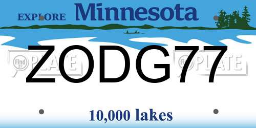 ZODG77 Minnesota License Plate