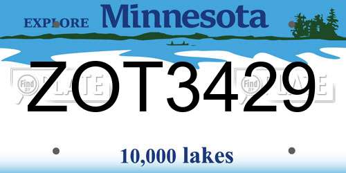 ZOT3429 Minnesota License Plate