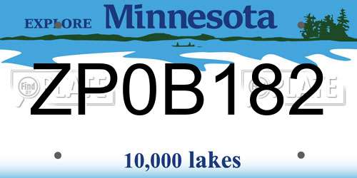 ZP0B182 Minnesota License Plate