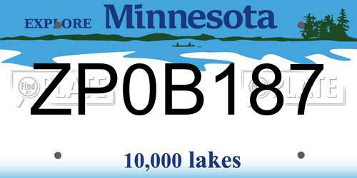 ZP0B187 Minnesota License Plate