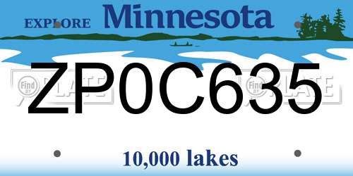 ZP0C635 Minnesota License Plate