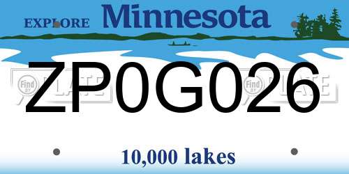 ZP0G026 Minnesota License Plate
