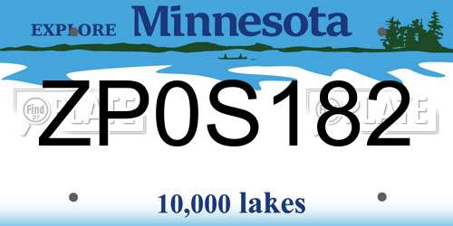 ZP0S182 Minnesota License Plate