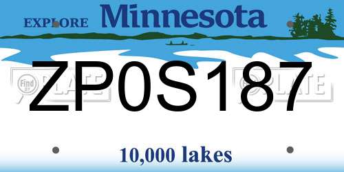 ZP0S187 Minnesota License Plate