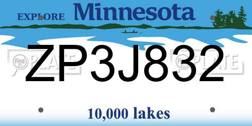 ZP3J832 Minnesota License Plate