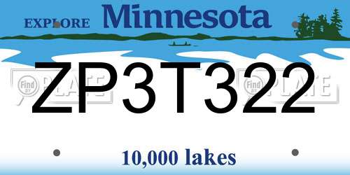 ZP3T322 Minnesota License Plate