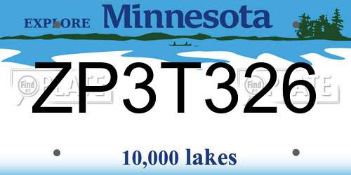 ZP3T326 Minnesota License Plate