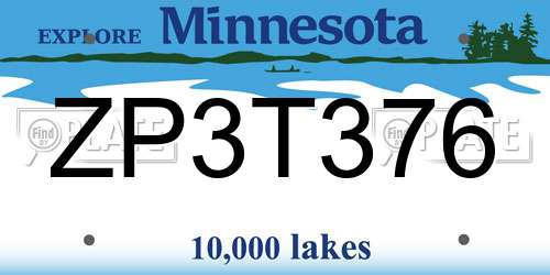 ZP3T376 Minnesota License Plate