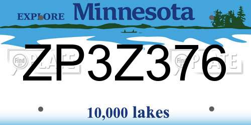 ZP3Z376 Minnesota License Plate