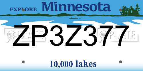 ZP3Z377 Minnesota License Plate