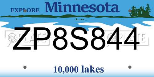 ZP8S844 Minnesota License Plate