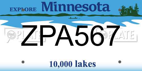 ZPA567 Minnesota License Plate