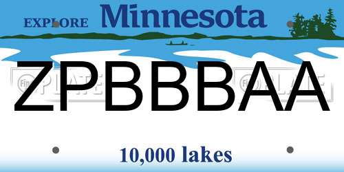 ZPBBBAA Minnesota License Plate