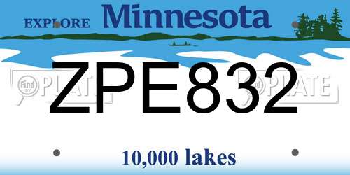 ZPE832 Minnesota License Plate