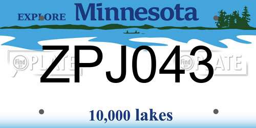 ZPJ043 Minnesota License Plate