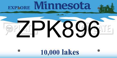 ZPK896 Minnesota License Plate