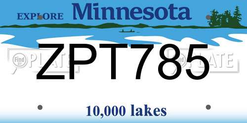 ZPT785 Minnesota License Plate