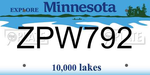 ZPW792 Minnesota License Plate