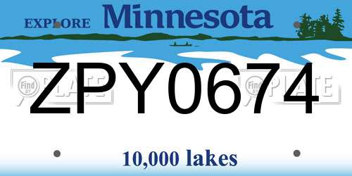 ZPY0674 Minnesota License Plate