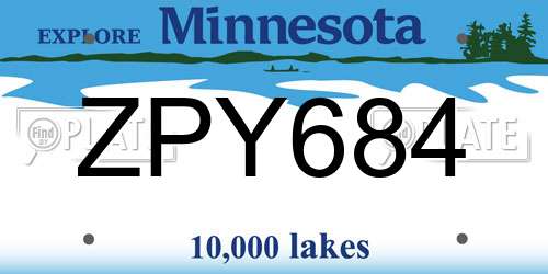ZPY684 Minnesota License Plate
