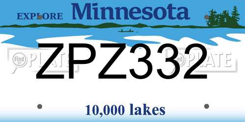 ZPZ332 Minnesota License Plate