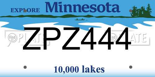 ZPZ444 Minnesota License Plate