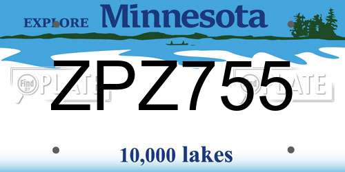 ZPZ755 Minnesota License Plate