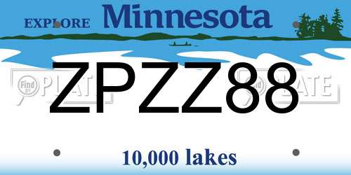 ZPZZ88 Minnesota License Plate
