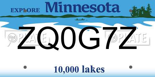 ZQ0G7Z Minnesota License Plate
