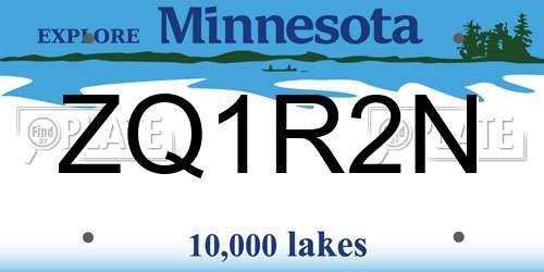ZQ1R2N Minnesota License Plate