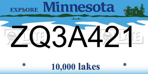 ZQ3A421 Minnesota License Plate