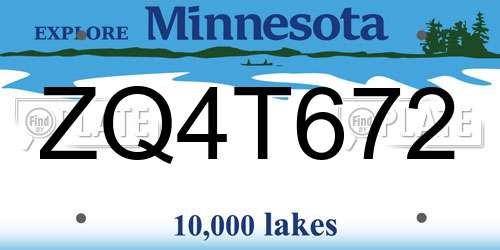 ZQ4T672 Minnesota License Plate