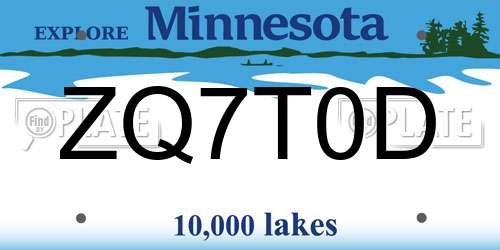 ZQ7T0D Minnesota License Plate